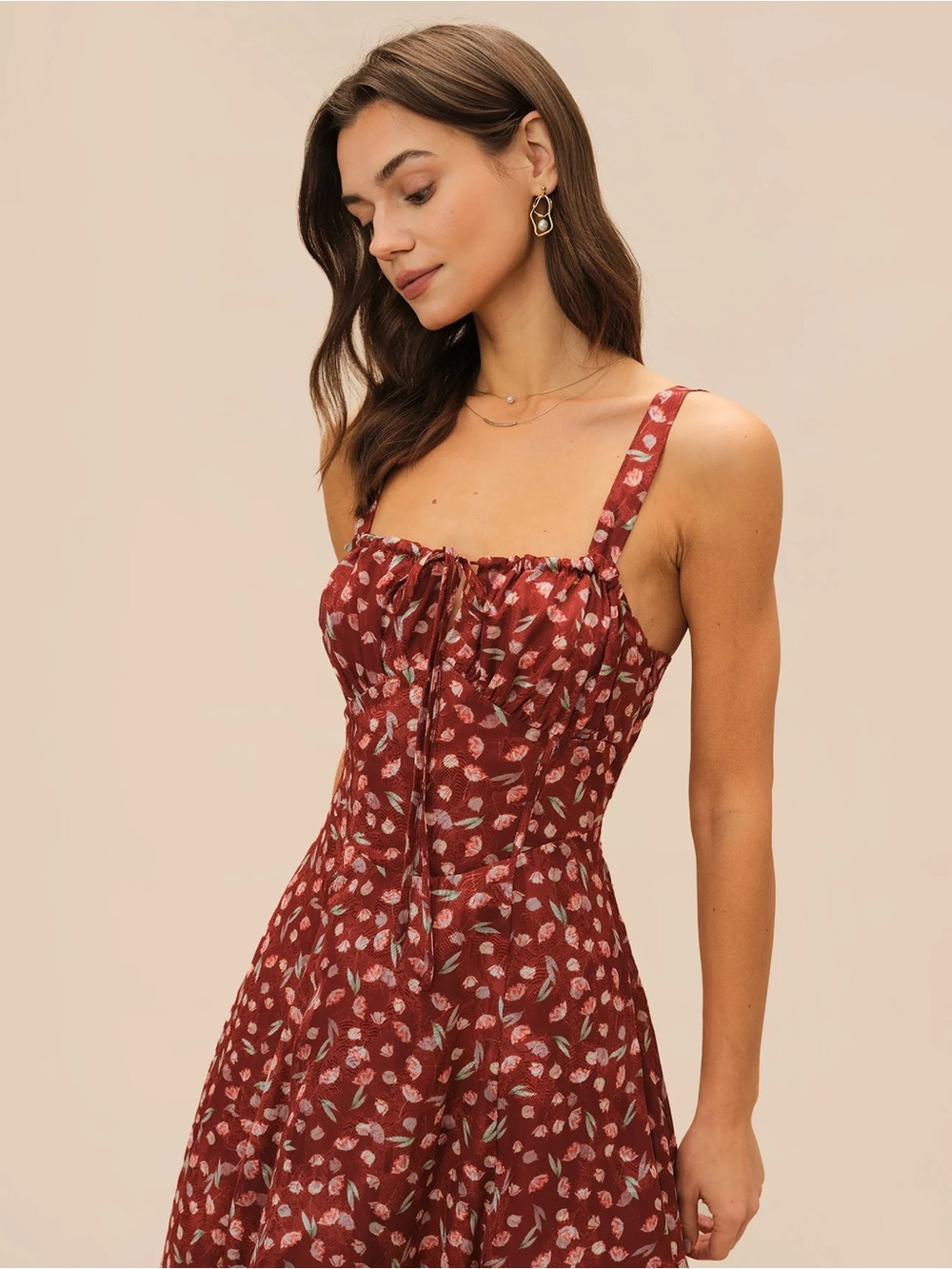 Rihoas Wine Red Floral Slip Midi Dress - Picture 4 of 9